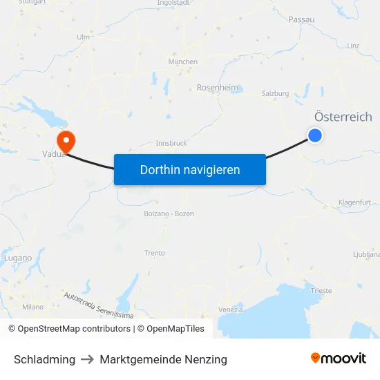 Schladming to Marktgemeinde Nenzing map