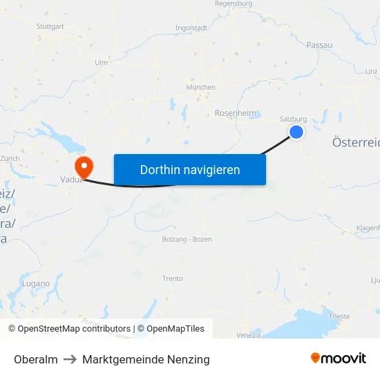 Oberalm to Marktgemeinde Nenzing map