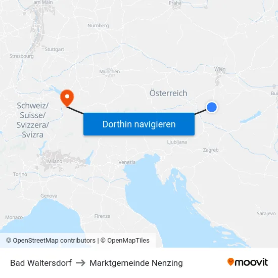 Bad Waltersdorf to Marktgemeinde Nenzing map