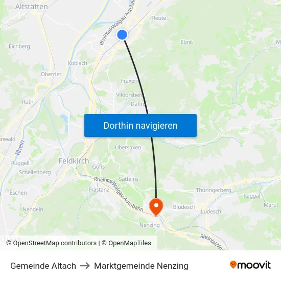 Gemeinde Altach to Marktgemeinde Nenzing map