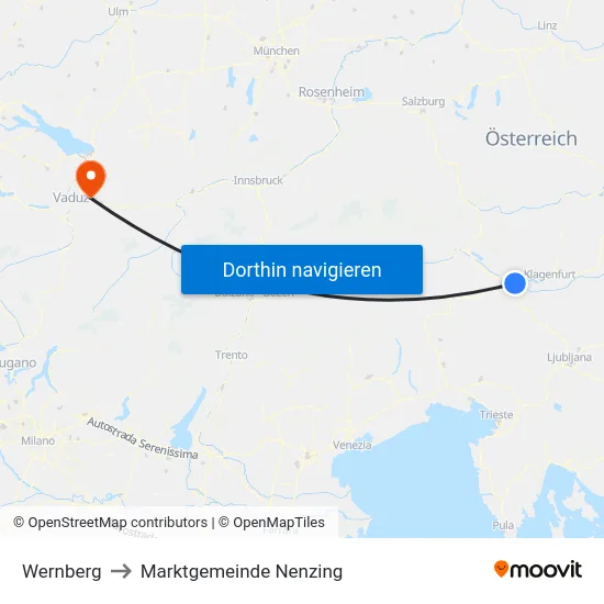 Wernberg to Marktgemeinde Nenzing map