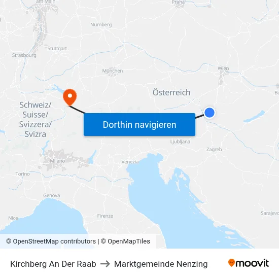 Kirchberg An Der Raab to Marktgemeinde Nenzing map