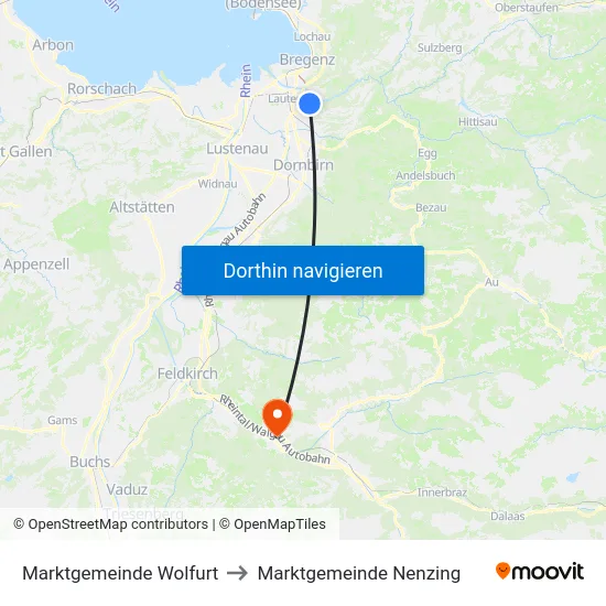 Marktgemeinde Wolfurt to Marktgemeinde Nenzing map