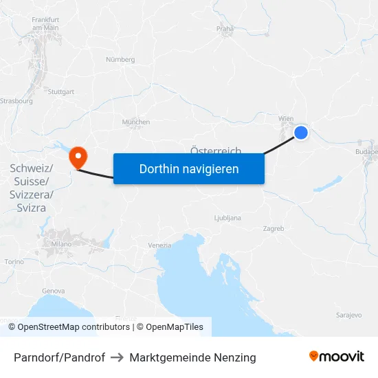 Parndorf/Pandrof to Marktgemeinde Nenzing map