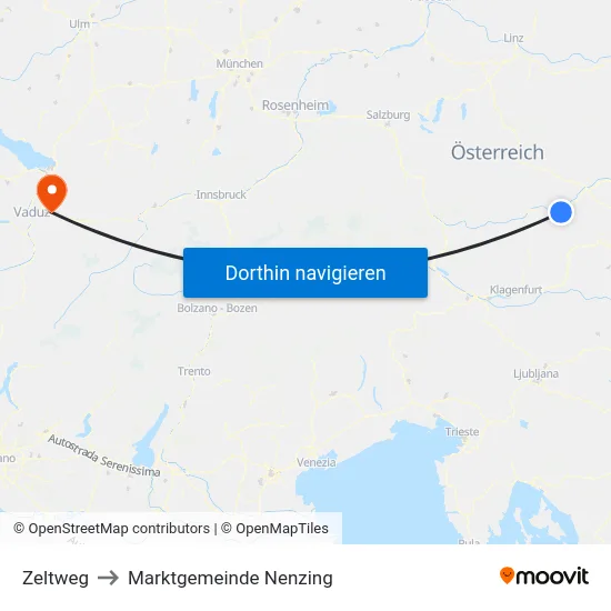 Zeltweg to Marktgemeinde Nenzing map