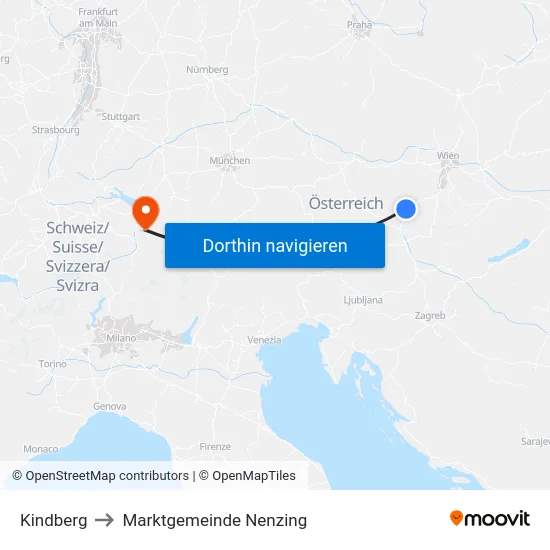 Kindberg to Marktgemeinde Nenzing map