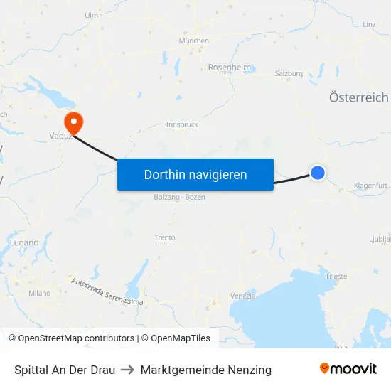 Spittal An Der Drau to Marktgemeinde Nenzing map