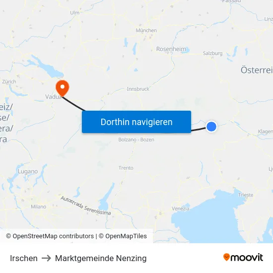 Irschen to Marktgemeinde Nenzing map
