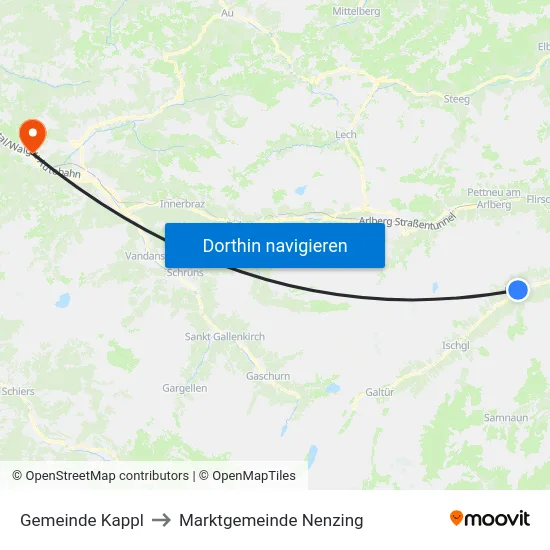 Gemeinde Kappl to Marktgemeinde Nenzing map