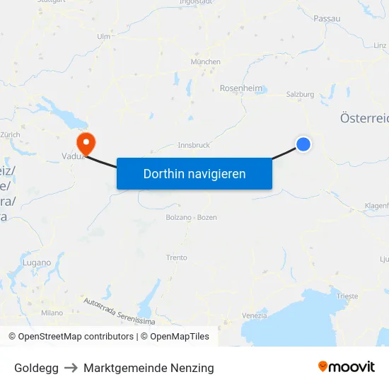Goldegg to Marktgemeinde Nenzing map