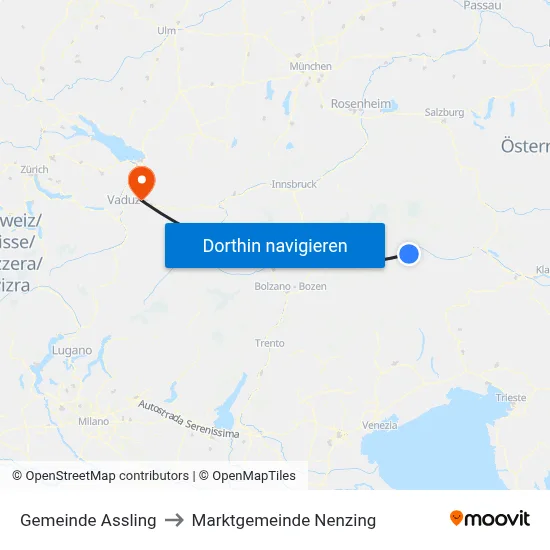 Gemeinde Assling to Marktgemeinde Nenzing map