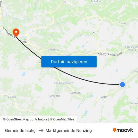 Gemeinde Ischgl to Marktgemeinde Nenzing map