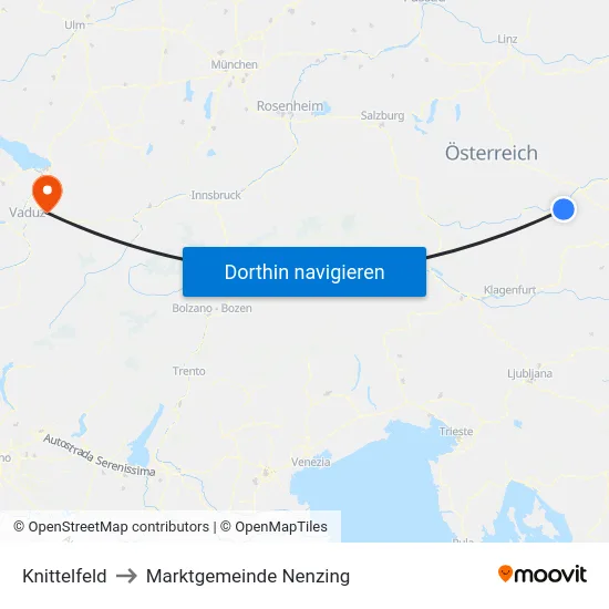 Knittelfeld to Marktgemeinde Nenzing map