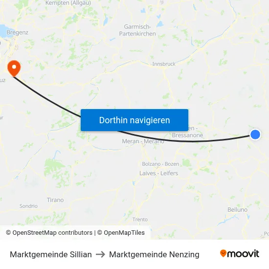 Marktgemeinde Sillian to Marktgemeinde Nenzing map