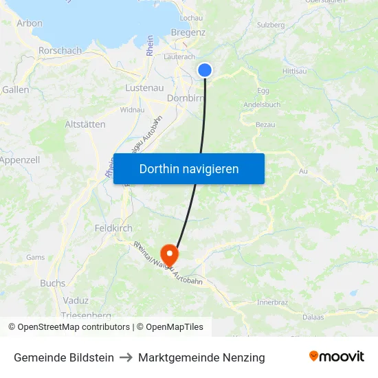 Gemeinde Bildstein to Marktgemeinde Nenzing map