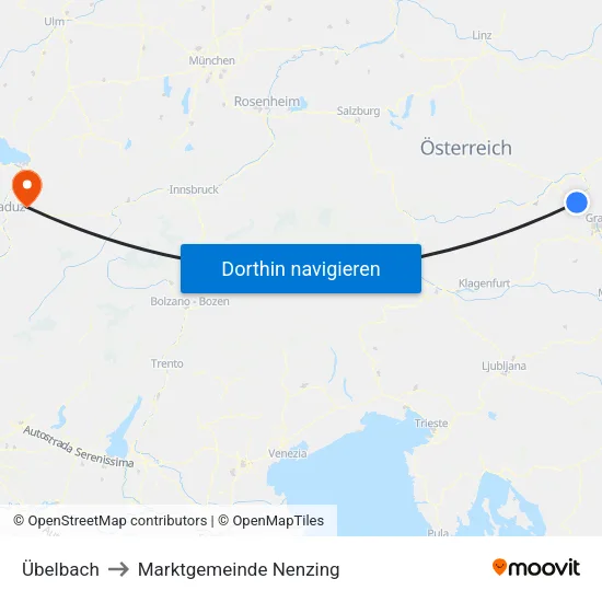 Übelbach to Marktgemeinde Nenzing map