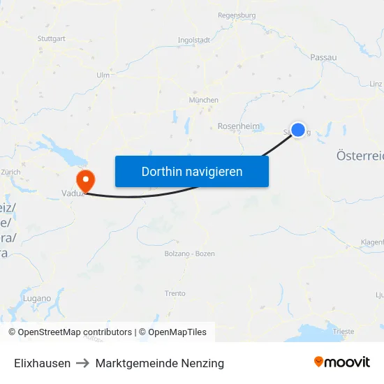 Elixhausen to Marktgemeinde Nenzing map