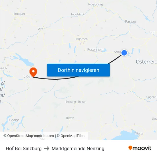 Hof Bei Salzburg to Marktgemeinde Nenzing map