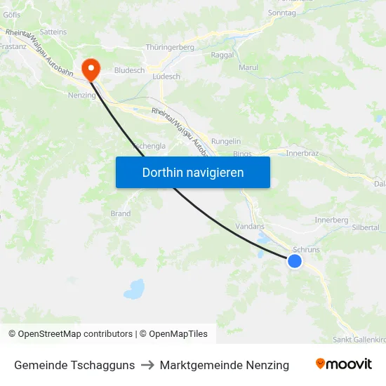 Gemeinde Tschagguns to Marktgemeinde Nenzing map