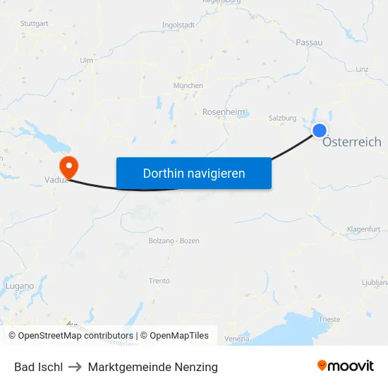 Bad Ischl to Marktgemeinde Nenzing map