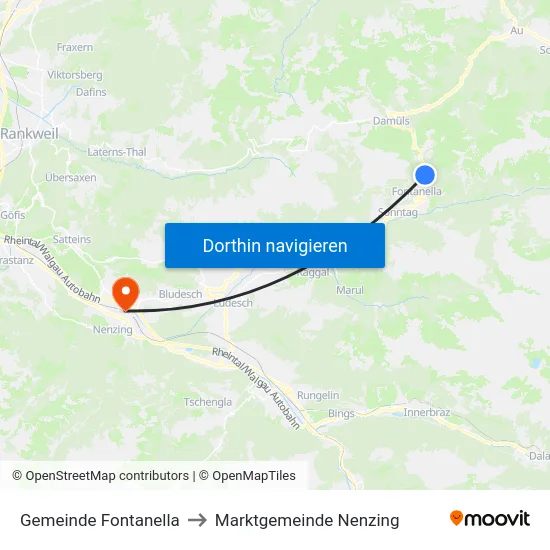 Gemeinde Fontanella to Marktgemeinde Nenzing map