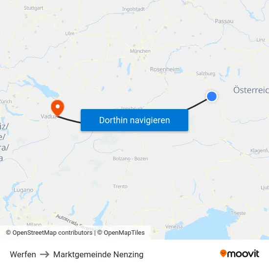 Werfen to Marktgemeinde Nenzing map