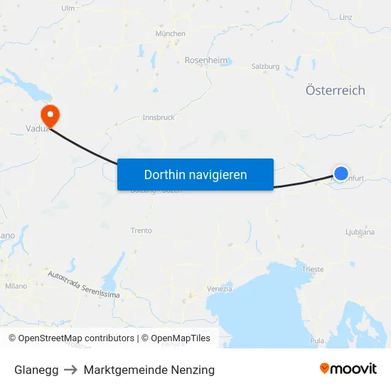 Glanegg to Marktgemeinde Nenzing map