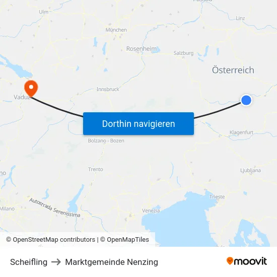 Scheifling to Marktgemeinde Nenzing map