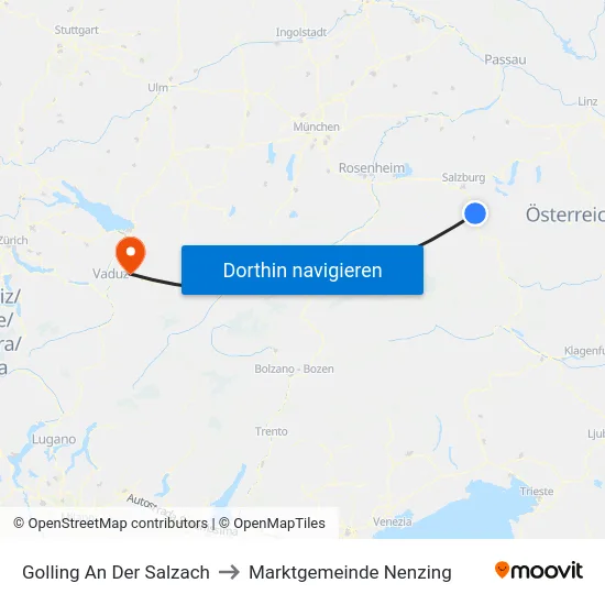 Golling An Der Salzach to Marktgemeinde Nenzing map
