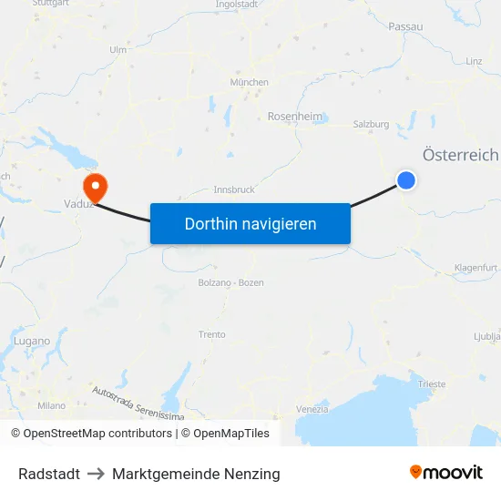 Radstadt to Marktgemeinde Nenzing map