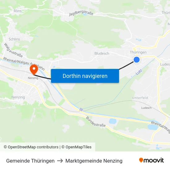 Gemeinde Thüringen to Marktgemeinde Nenzing map