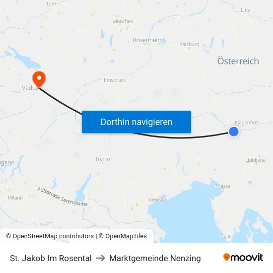 St. Jakob Im Rosental to Marktgemeinde Nenzing map