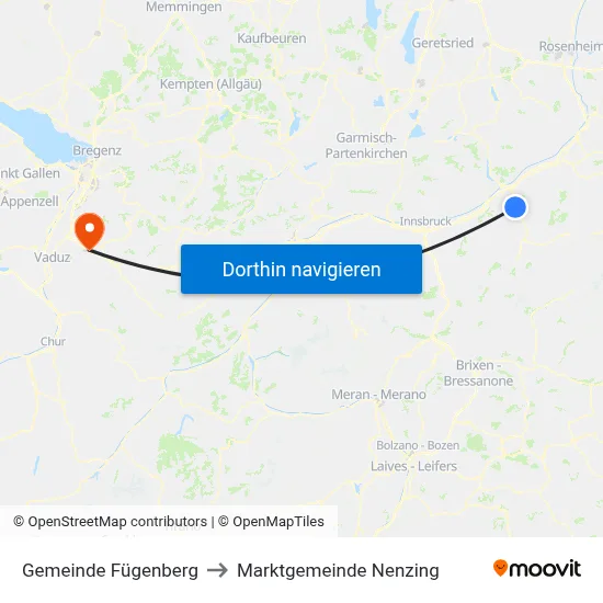 Gemeinde Fügenberg to Marktgemeinde Nenzing map