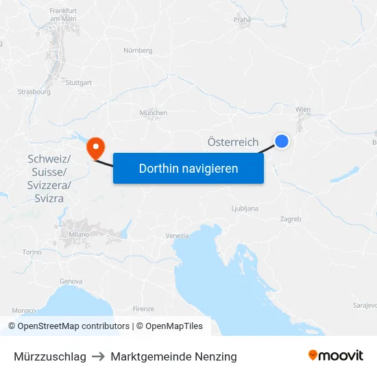 Mürzzuschlag to Marktgemeinde Nenzing map