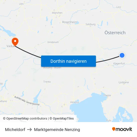 Micheldorf to Marktgemeinde Nenzing map