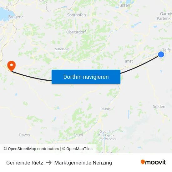 Gemeinde Rietz to Marktgemeinde Nenzing map