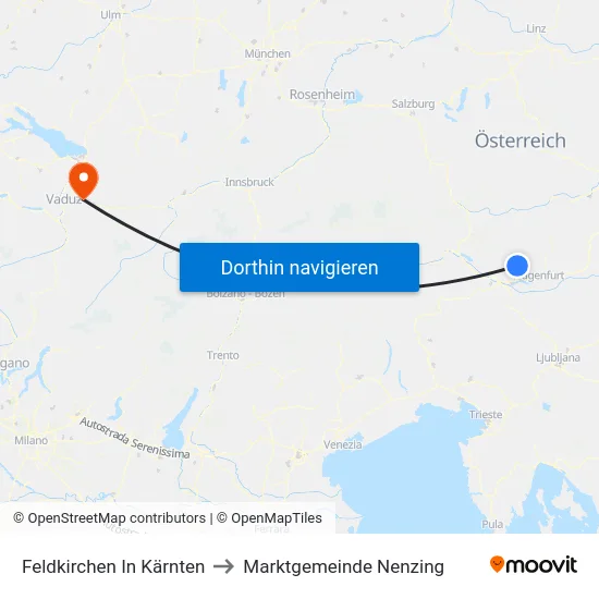 Feldkirchen In Kärnten to Marktgemeinde Nenzing map