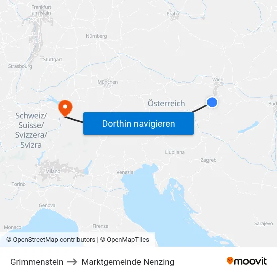 Grimmenstein to Marktgemeinde Nenzing map