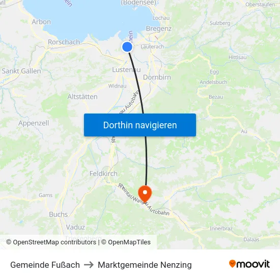 Gemeinde Fußach to Marktgemeinde Nenzing map