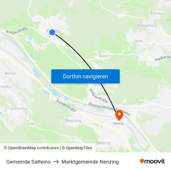 Gemeinde Satteins to Marktgemeinde Nenzing map