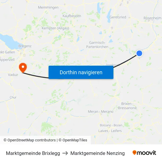 Marktgemeinde Brixlegg to Marktgemeinde Nenzing map