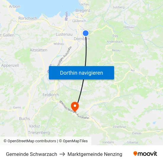Gemeinde Schwarzach to Marktgemeinde Nenzing map