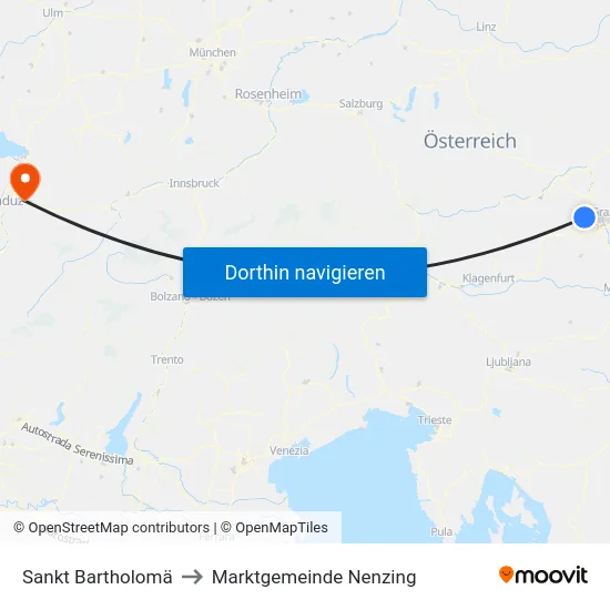 Sankt Bartholomä to Marktgemeinde Nenzing map