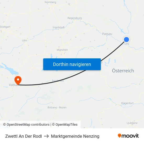 Zwettl An Der Rodl to Marktgemeinde Nenzing map
