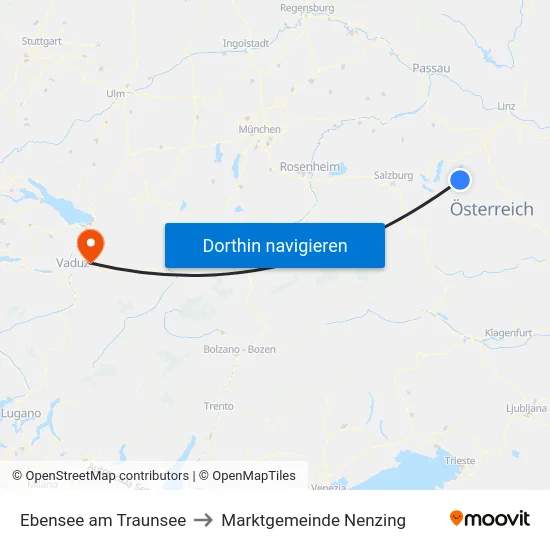 Ebensee am Traunsee to Marktgemeinde Nenzing map