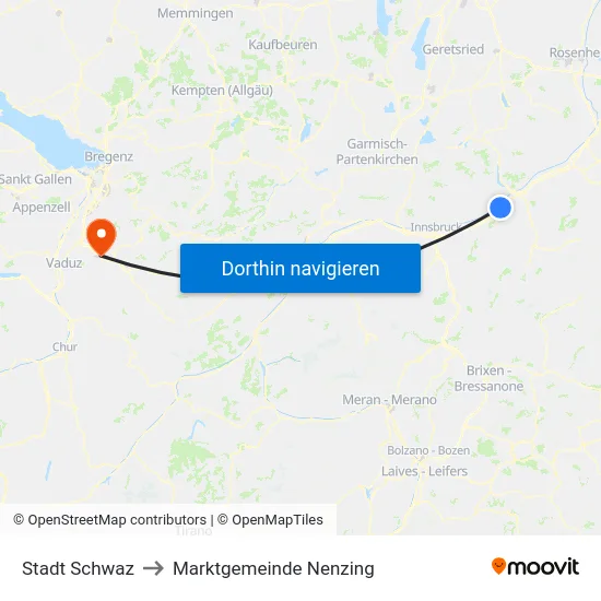 Stadt Schwaz to Marktgemeinde Nenzing map