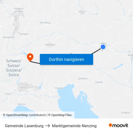 Gemeinde Laxenburg to Marktgemeinde Nenzing map