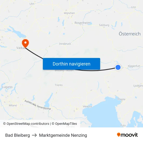 Bad Bleiberg to Marktgemeinde Nenzing map