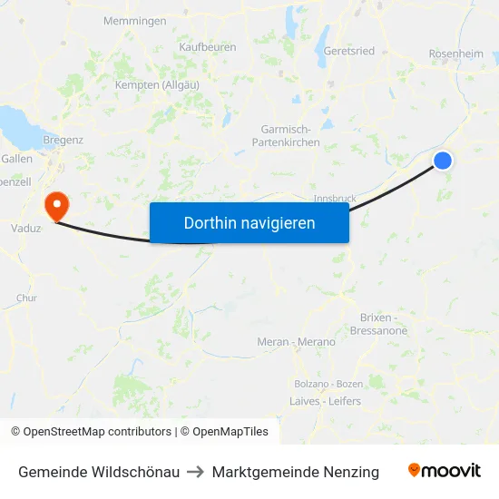 Gemeinde Wildschönau to Marktgemeinde Nenzing map