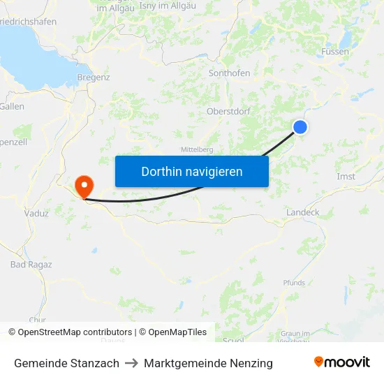 Gemeinde Stanzach to Marktgemeinde Nenzing map